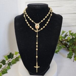 Gold Filled Beaded Rosary Necklace